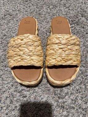 a new day Natural Braided Raffia Slide Sandals - Tan